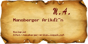 Mansberger Arikán névjegykártya
